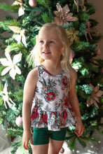 Load image into Gallery viewer, Festive Florals Peplum with Green
